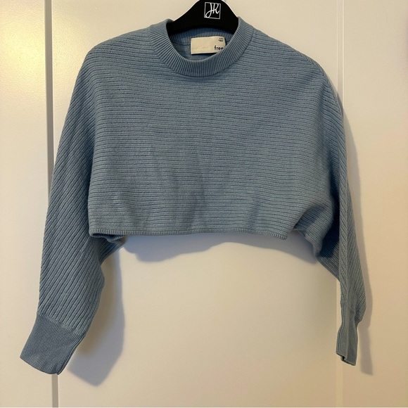 Wilfred Free Aritzia Blue Ribbed Cropped Sweater Wool Blend Size XXS Women’s - Picture 1 of 9